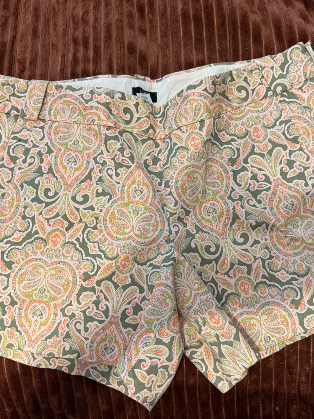 J. Crew Paisley Print Bermuda Shorts in Sage and Peach